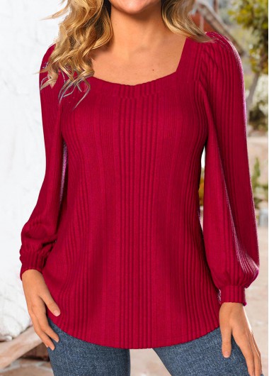 Modlily Red Long Sleeve Square Neck Sweatshirt - XXL