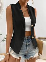 Women's Solid Color Button Front Suit Vest, Chic Elegant Fashion Casual Sleeveless Blazer Vest for Work Office Business, Ladi...