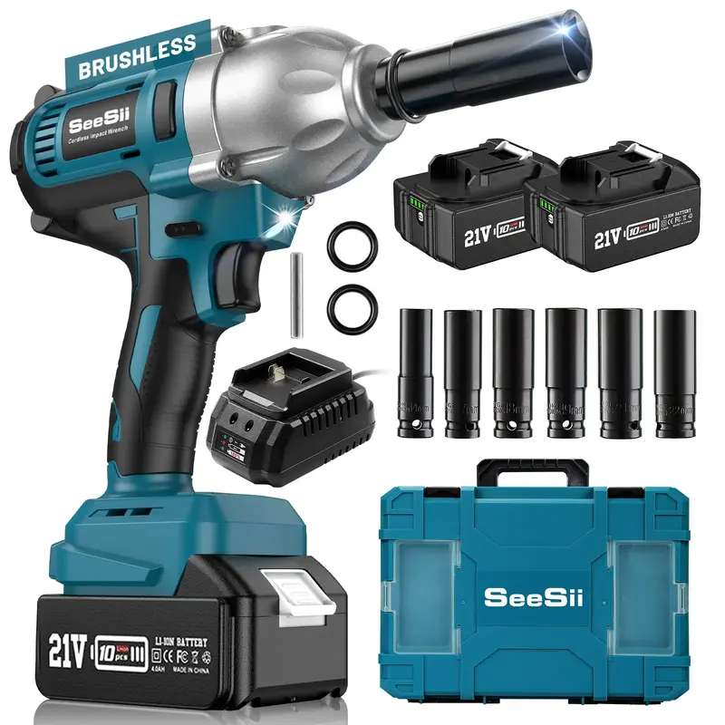Seesii Cordless Impact Wrench 665Ft-lbs(900N.m), Power Impact Wrench 1/2 Inch, Pistola De Impacto w/ 1/2X 4.0Ah Battery, 3300...
