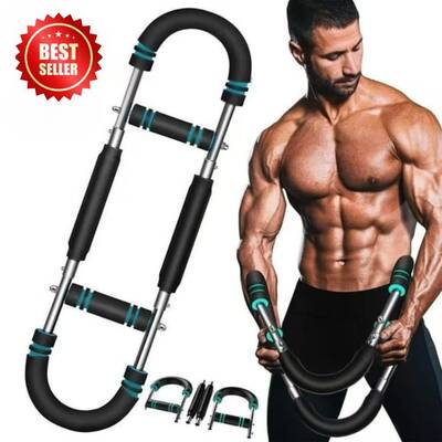 【NEW Version】2025 Pro Adjustable Arm&Chest Muscle Trainer for Men-Detachable Stainless Fitness Tool With Blue Grips, Ide