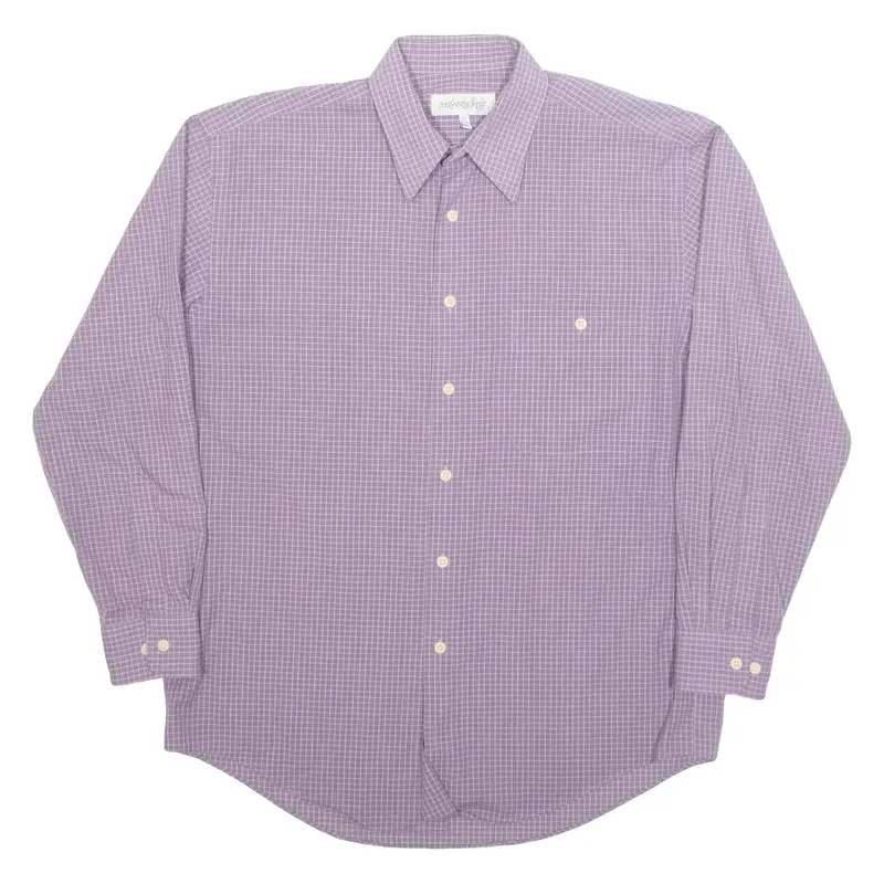 YVES SAINT LAURENT Mens Shirt Purple Check Long Sleeve M