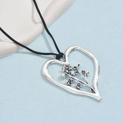 Birth Flower Heart Zinc Alloy Pendant Black Faux Suede Cord Necklaces for Women
