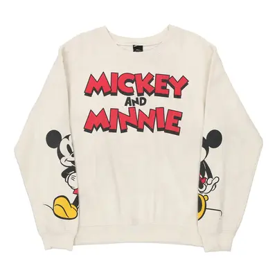 Mickey & Minnie Disney Cartoon Sweatshirt - Medium Cream Cotton Blend