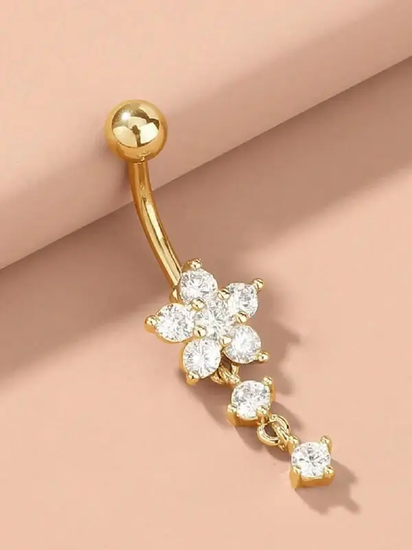 Flower Design Belly Ring, Stainless Steel Belly Button Piercing Jewelry, Hypoallergenic Flower Navel Ring for Women, Body Jew...