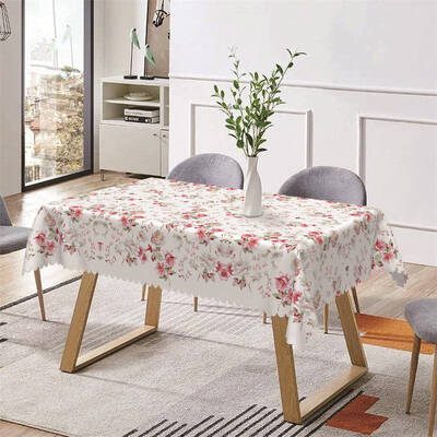 Dense White Pink Floral Prints Rectangle Tablecloth - Aperturee