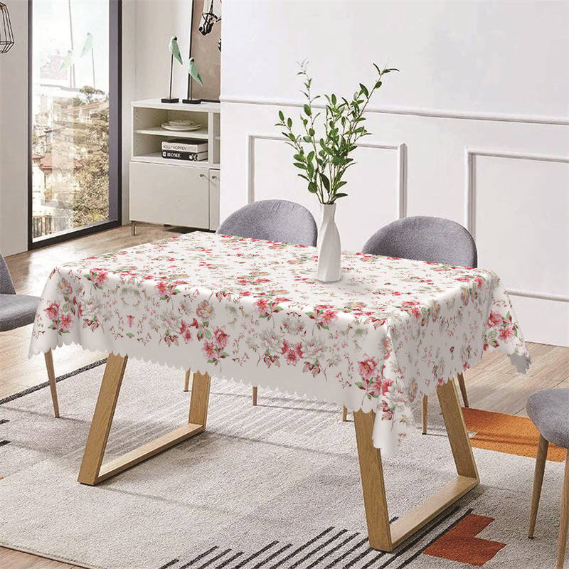 Dense White Pink Floral Prints Rectangle Tablecloth - Aperturee
