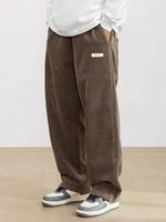 Men's Letter Patched Pocket Corduroy Pants, Loose Casual Comfy Elastic Waist Straight Leg Trousers for Spring & Fall, Work Pa...