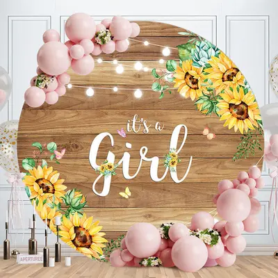 Aperturee Wooden Sunflower Its A Girl Baby Shower Backdrop