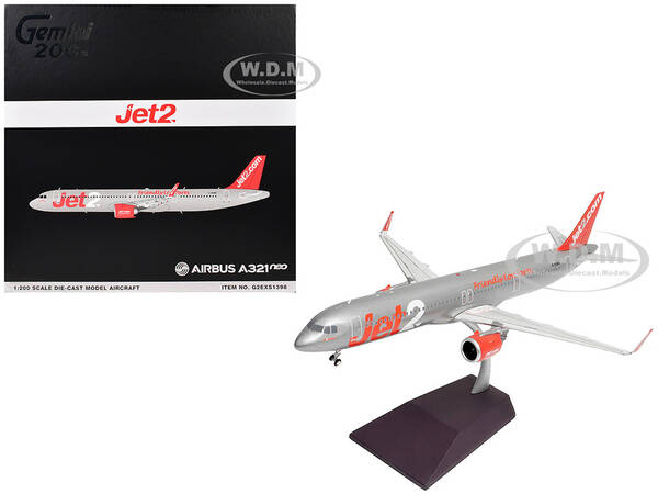 Airbus A321neo Commercial Aircraft Jet2 (G-SUNO) Silver with Red Tail Gemini 200 Series 1/200 Diecast Model Airplane by G...