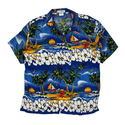 Adriani Hawaiian Shirt - Medium Blue Viscose