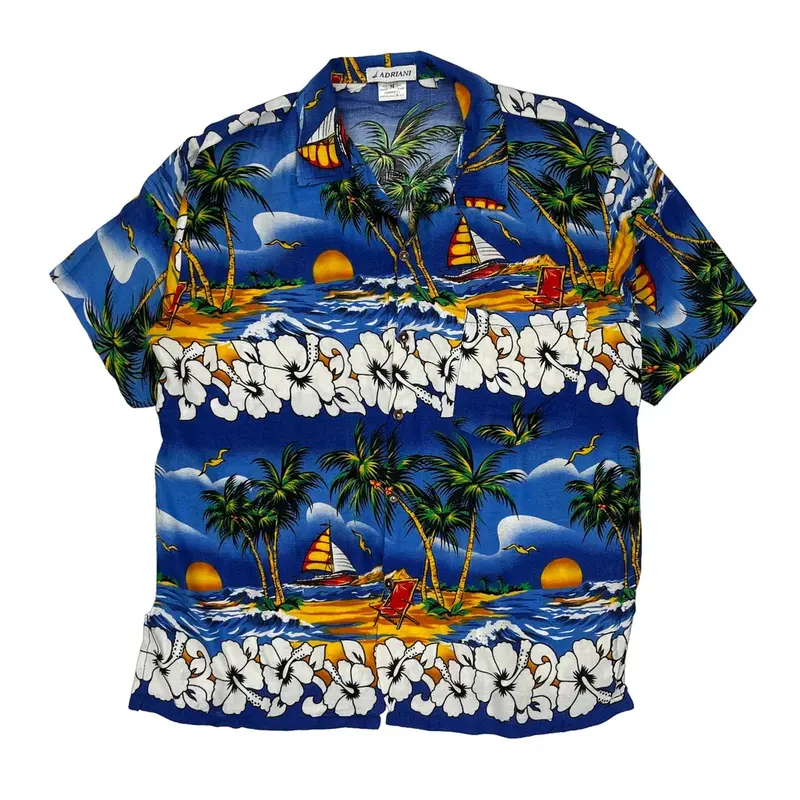 Adriani Hawaiian Shirt - Medium Blue Viscose