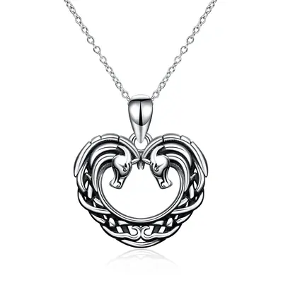 Sterling Silver Horse & Heart Pendant Necklace