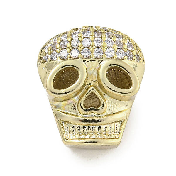 Brass Micro Pave Clear Cubic Zirconia Beads