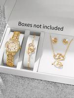Women's Elegant Fashion Watch & Jewelry Set, Round Dial Analog Quartz Watch & Bracelet & Pendants Necklace & Ring & Earrings...