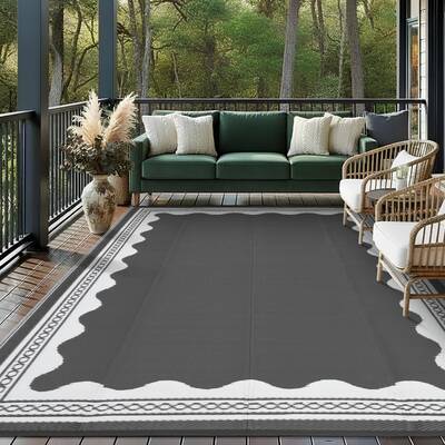 Garvee Outdoor Rug 9x12 Waterproof Reversible Patio Mat, Quick-Dry Polypropylene, Stain-Resistant Lightweight Foldable with C...