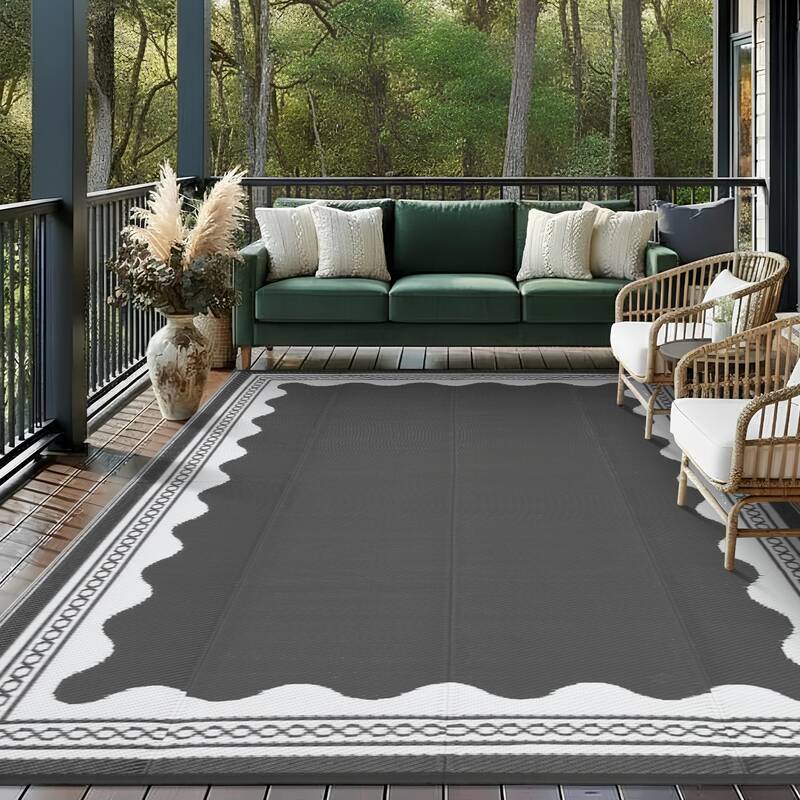 Garvee Outdoor Rug 9x12 Waterproof Reversible Patio Mat, Quick-Dry Polypropylene, Stain-Resistant Lightweight Foldable with C...