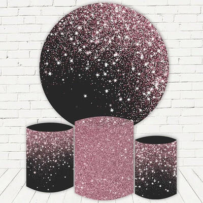 Aperturee Black And Pink Glitter Round Happy Birthday Backdrop Kit | Custom Round Backdrop | Round Backdrop Cover Diy | Round...