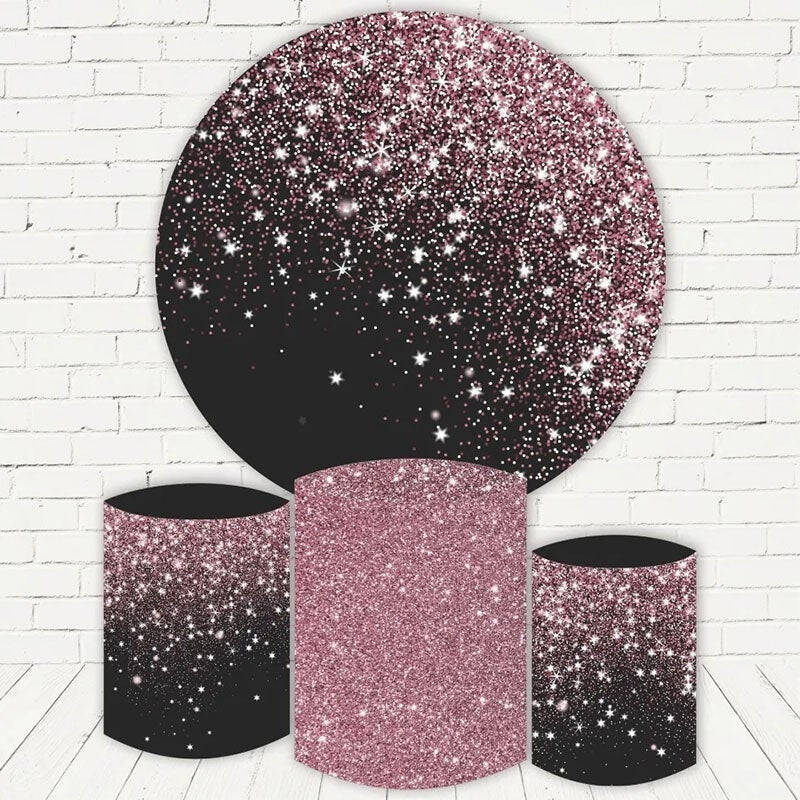 Aperturee Black And Pink Glitter Round Happy Birthday Backdrop Kit | Custom Round Backdrop | Round Backdrop Cover Diy | Round...