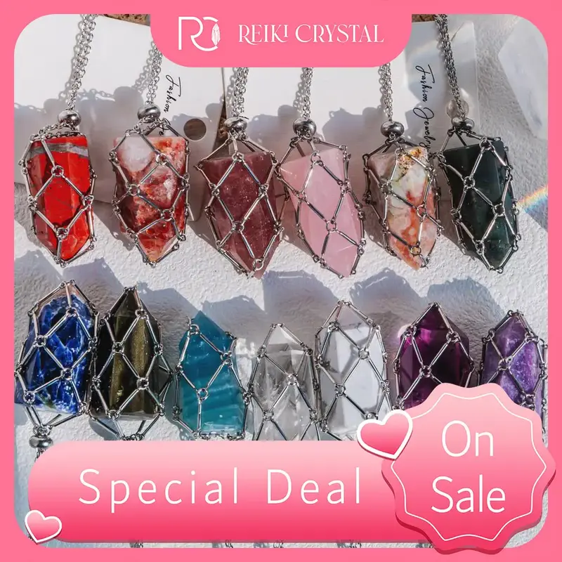 Natural Crystal Net Metal Bamboo Necklace【Point/Tumbled】