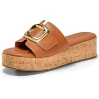 Coutgo Womens Platform Sandals Cork Beach Slip on Wedges Metal Buckle Slides Open Toe Summer Shoes