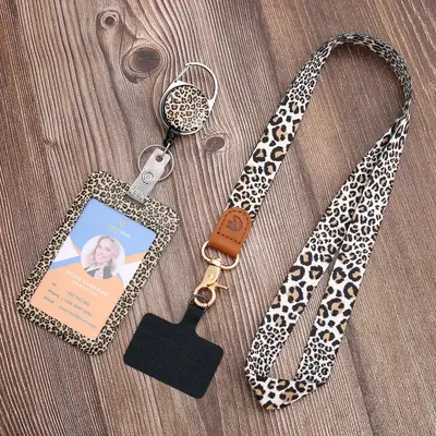 Teacher Must Haves Leopard Pattern Badge Holder & Lanyard Set, 1 Set Retractable Badge Reel with Clip, ID Badge Holder with R...
