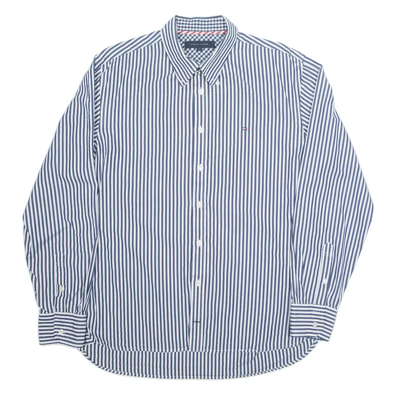 TOMMY HILFIGER Mens Shirt Blue Pinstripe Long Sleeve L