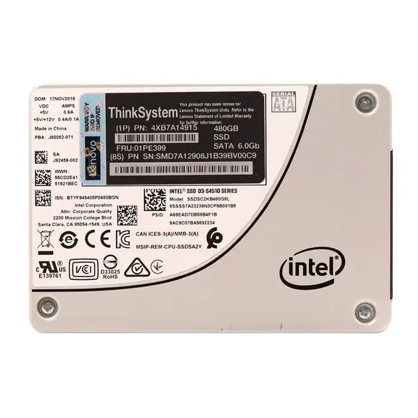 01PE399 Lenovo 480GB TLC SATA 6GB/s 3.5-Inch Internal Solid State Drive for ThinkSystem ST50