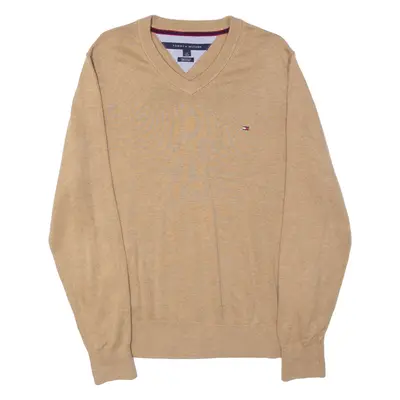 TOMMY HILFIGER Mens Jumper Beige V-Neck Tight Knit L