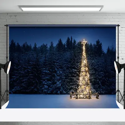 Aperturee Dim Light Christmas Trees Forest Winter Backdrop - Aperturee