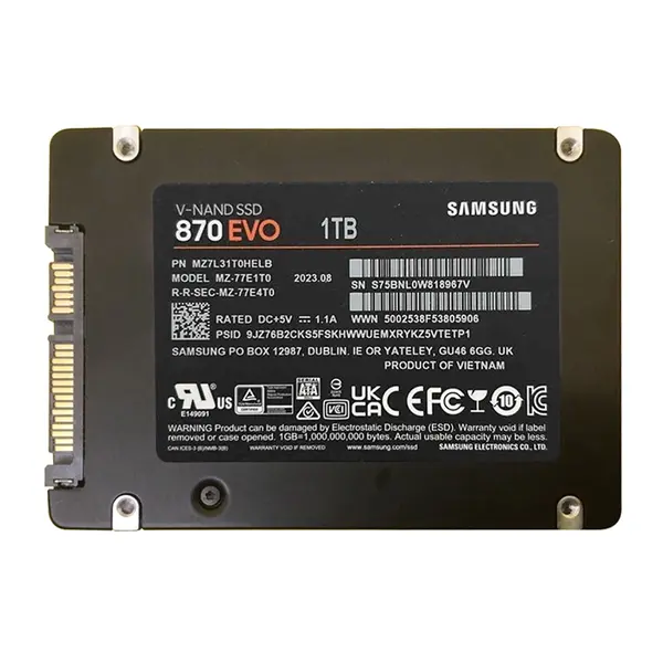 MZ-77E1T0B/EU Samsung 870 EVO Series 1TB 2.5-inch 6GB/s SATA 1GB Cache V-NAND 3bit MLC Solid State Drive