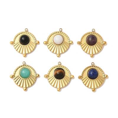 304 Stainless Steel Pave Natural Mixed Stone Pendants