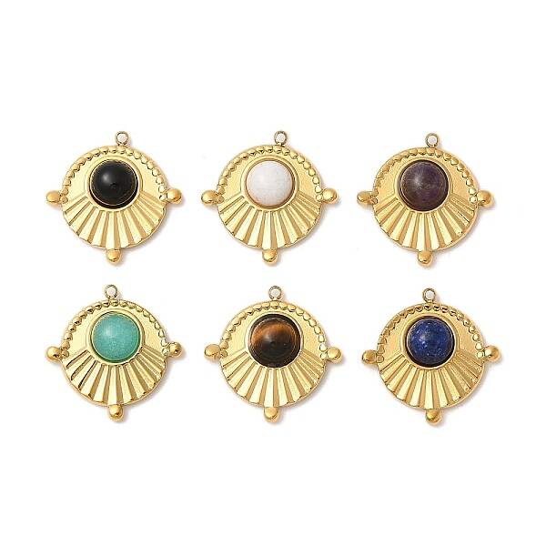 304 Stainless Steel Pave Natural Mixed Stone Pendants