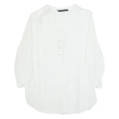 ZARA BASIC Womens Shirt White V-Neck Long Sleeve S
