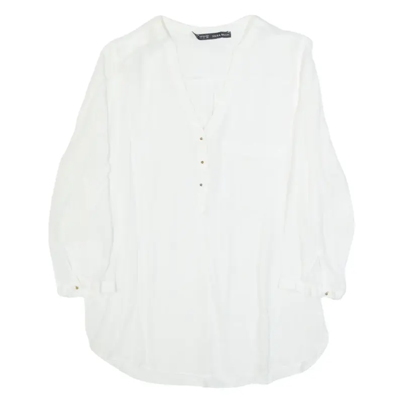 ZARA BASIC Womens Shirt White V-Neck Long Sleeve S