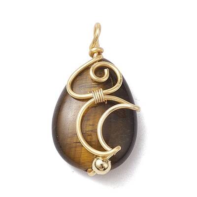 Natural Tiger Eye Copper Wire Wrapped Pendants