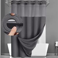 No Hooks waffle Shower Curtain Bathroom Supply Dark grey With Snap in Liner Double Layer Fabric Waterproof Inner Liner White ...