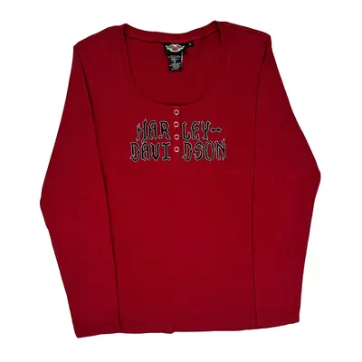 Harley Davidson Graphic Long Sleeve T-Shirt - XL Red Cotton Blend