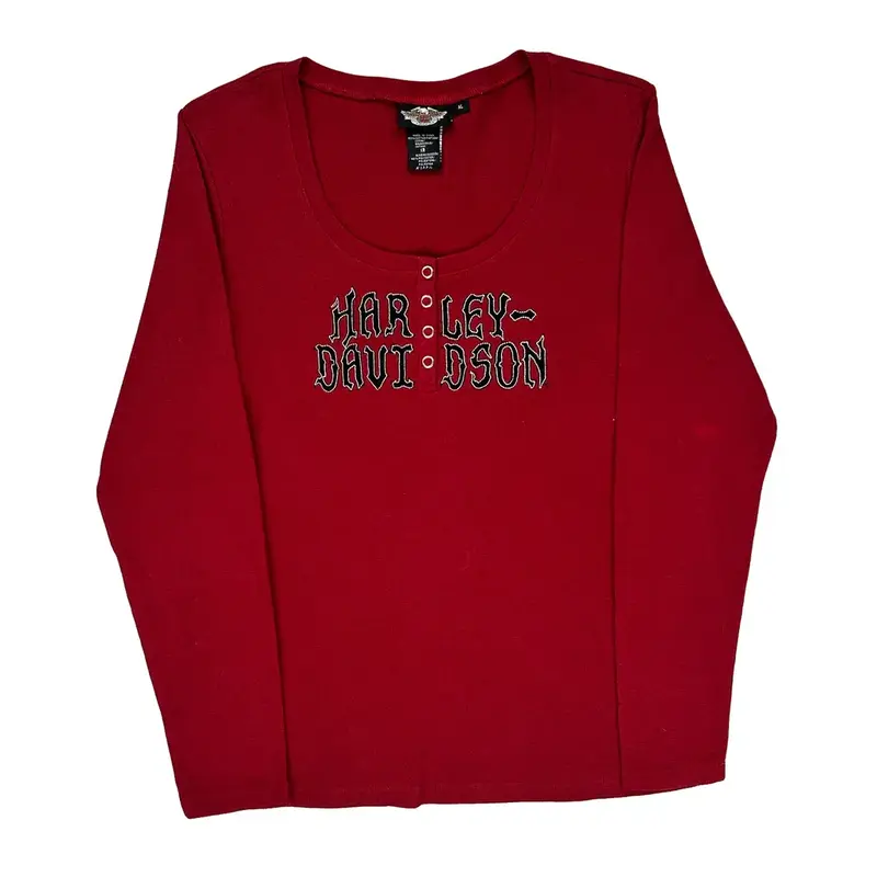 Harley Davidson Graphic Long Sleeve T-Shirt - XL Red Cotton Blend