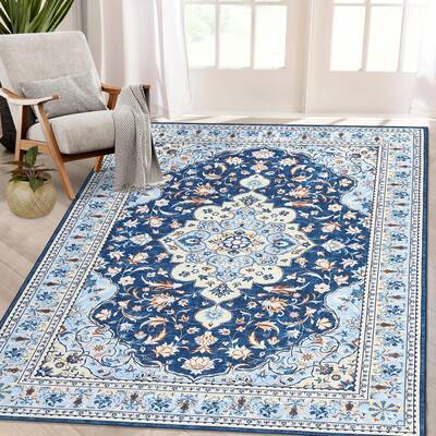 Garvee 10x13 Ft Vintage Machine Washable Area Rug with Rubber Backing Non-Slip Carpet for Living Room Bedroom Kitchen Dining ...