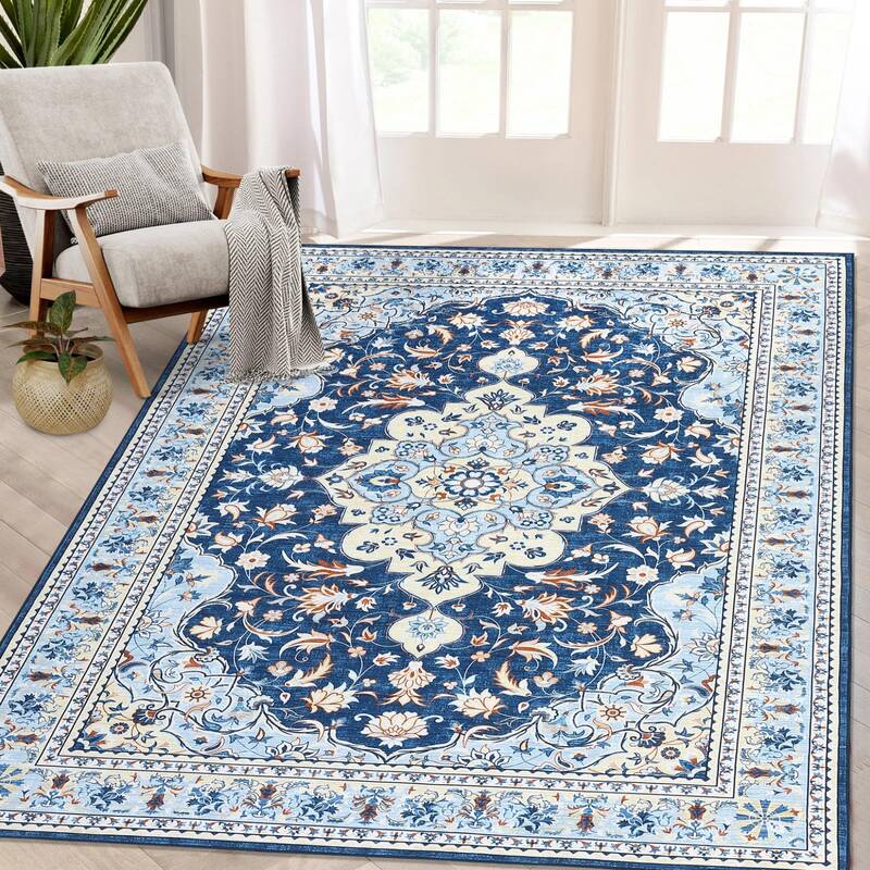 Garvee 10x13 Ft Vintage Machine Washable Area Rug with Rubber Backing Non-Slip Carpet for Living Room Bedroom Kitchen Dining ...