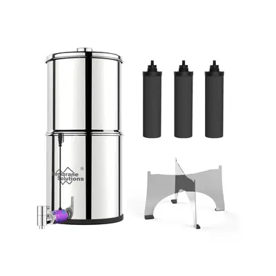 Membrane Solutions U3P UV 2.25-Gallons Stainless Steel Gravity Water Filter Fed Tank with 3 Black Filters