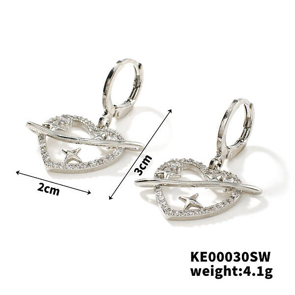 Sweet Cool Minimalist Love Heart Planet Brass Cubic Zirconia Hoop Earrings