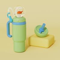 【COMOBEBE】24oz Stainless Steel Whale Fountain Tumbler – Spill-Proof, Dual Lids, Durable Handle, Dishwasher Safe, Cute a...