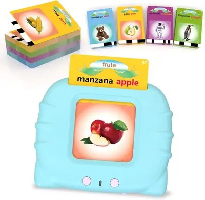 Spanish Learning Flash Cards for Toddlers 2-4 Years Bilingual Spanish English, Speech Therapy Toys, Preschool Educational Lea...