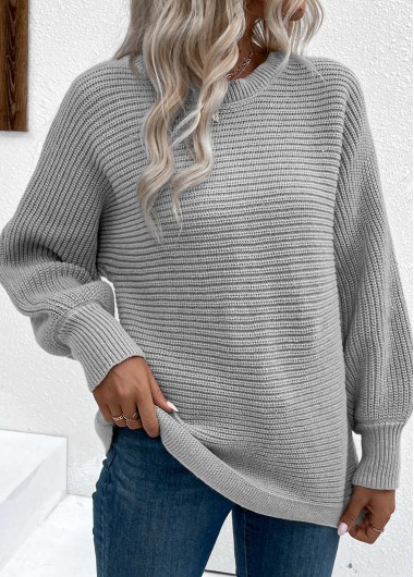 Modlily Grey Tummy Coverage Long Sleeve Round Neck Sweater - S