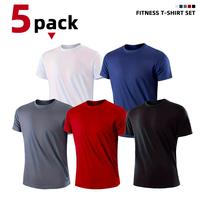 5-Piece Men's Tops Sports Short Sleeve Round Neck T-Shirts - Breathable Quick-Dry Activewear for Daily Casual, Outdoor Activi...