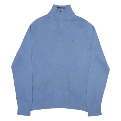 TOMMY HILFIGER Mens Jumper Blue 1/4 Zip Tight Knit M