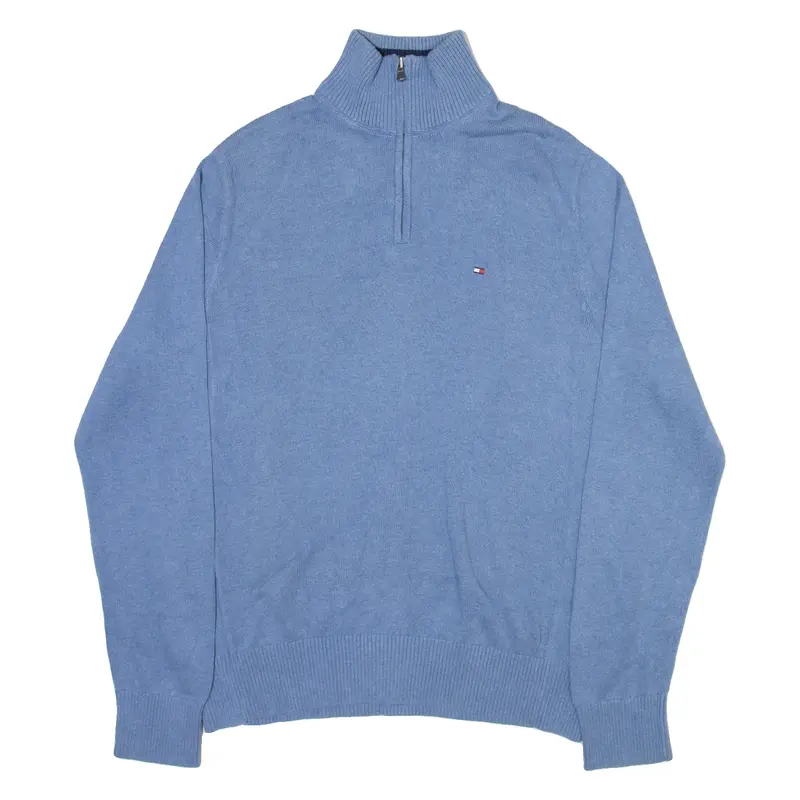 TOMMY HILFIGER Mens Jumper Blue 1/4 Zip Tight Knit M