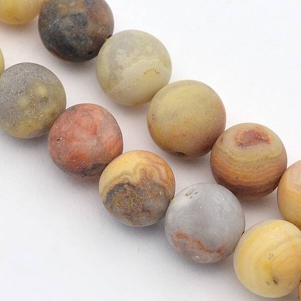 Frosted Natural Crazy Lace Agate Round Bead Strands