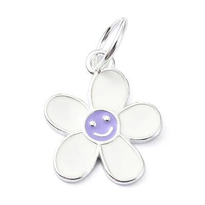 925 Sterling Silver Enamel Smiling Face Flower Charms